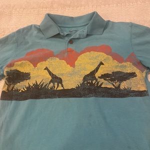 Y2K Gap kids top short sleeve polo giraffes safari blue boys M